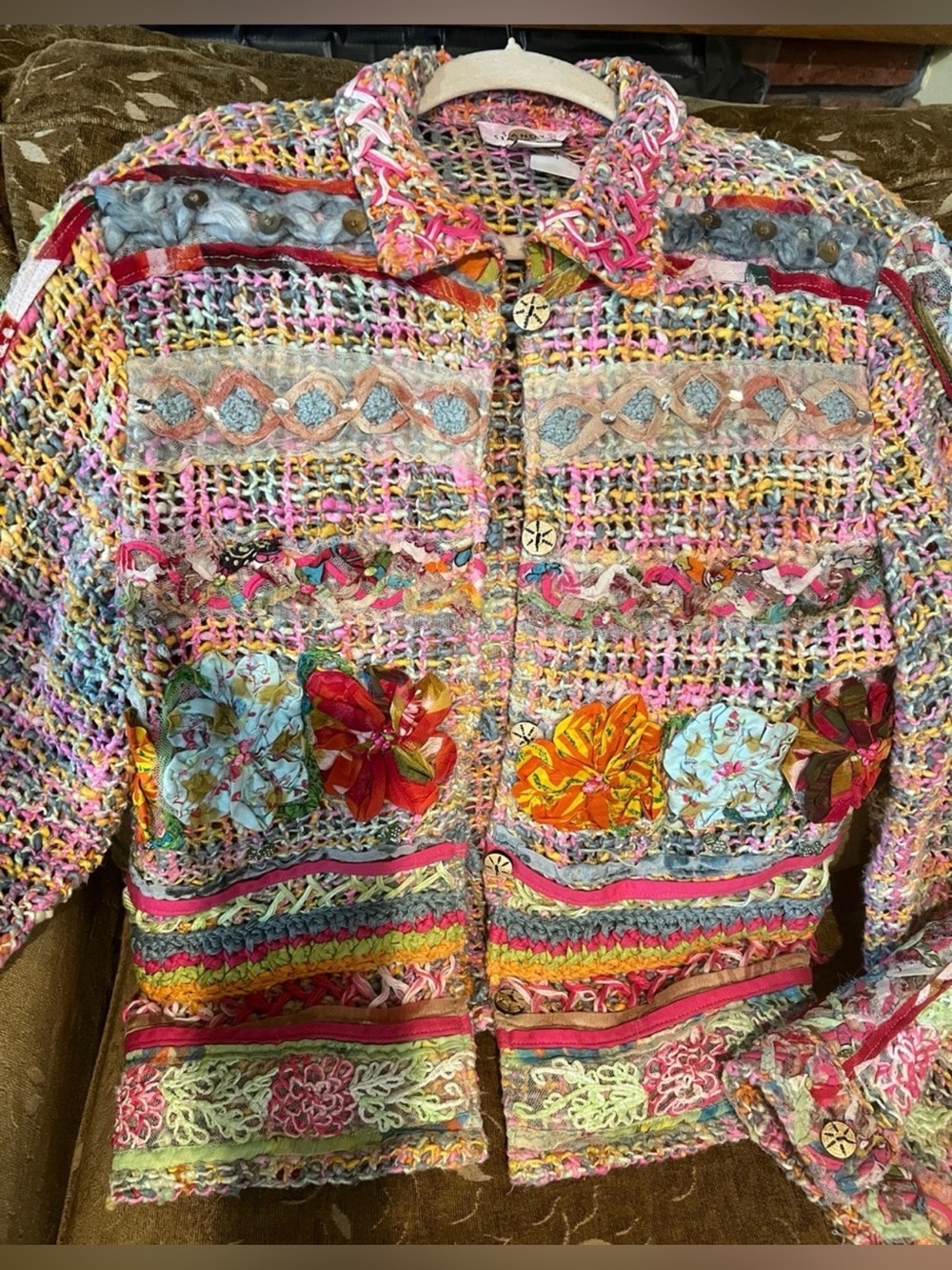 Multicolor Floral Crochet Jacket Blazer